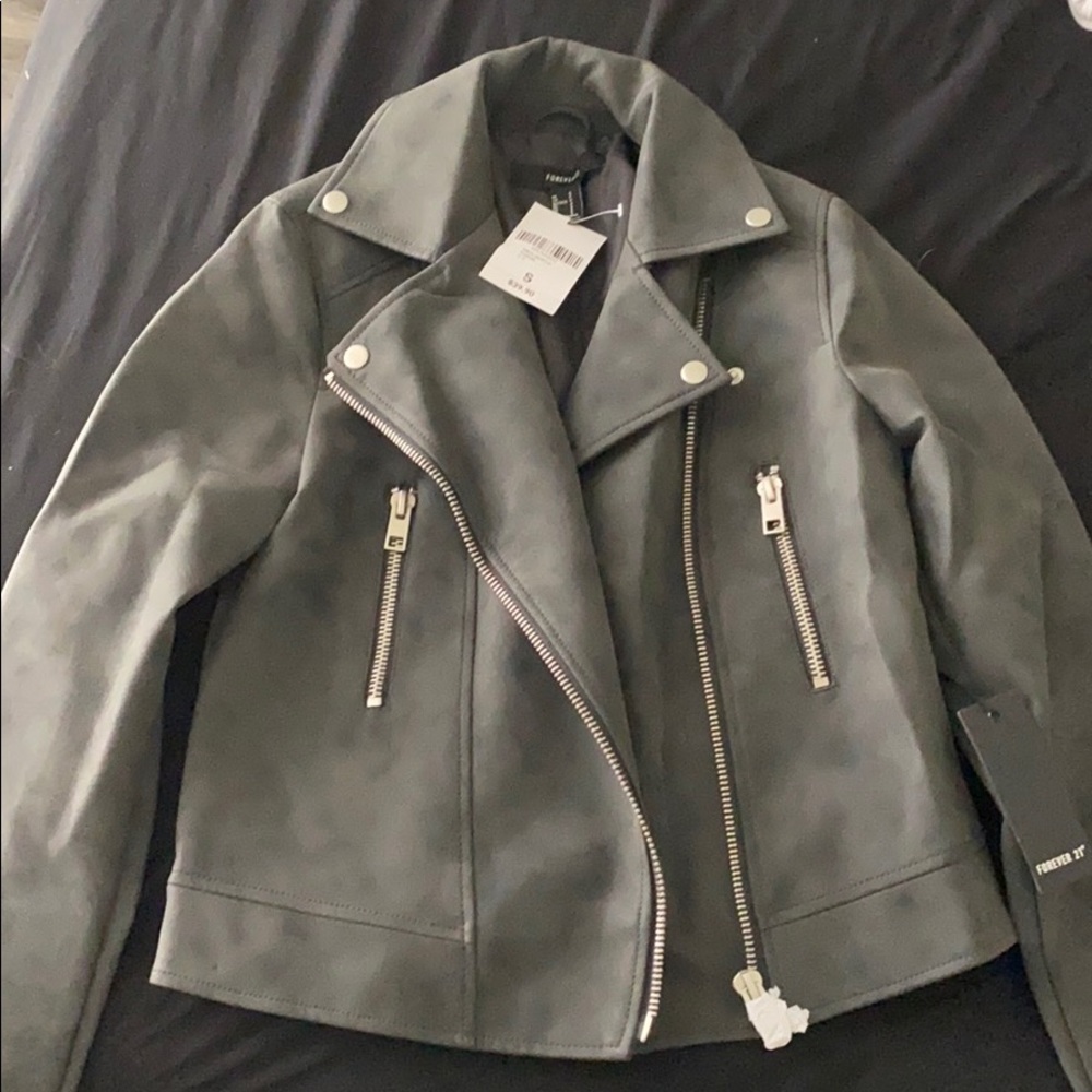 F21 grey leather jacket